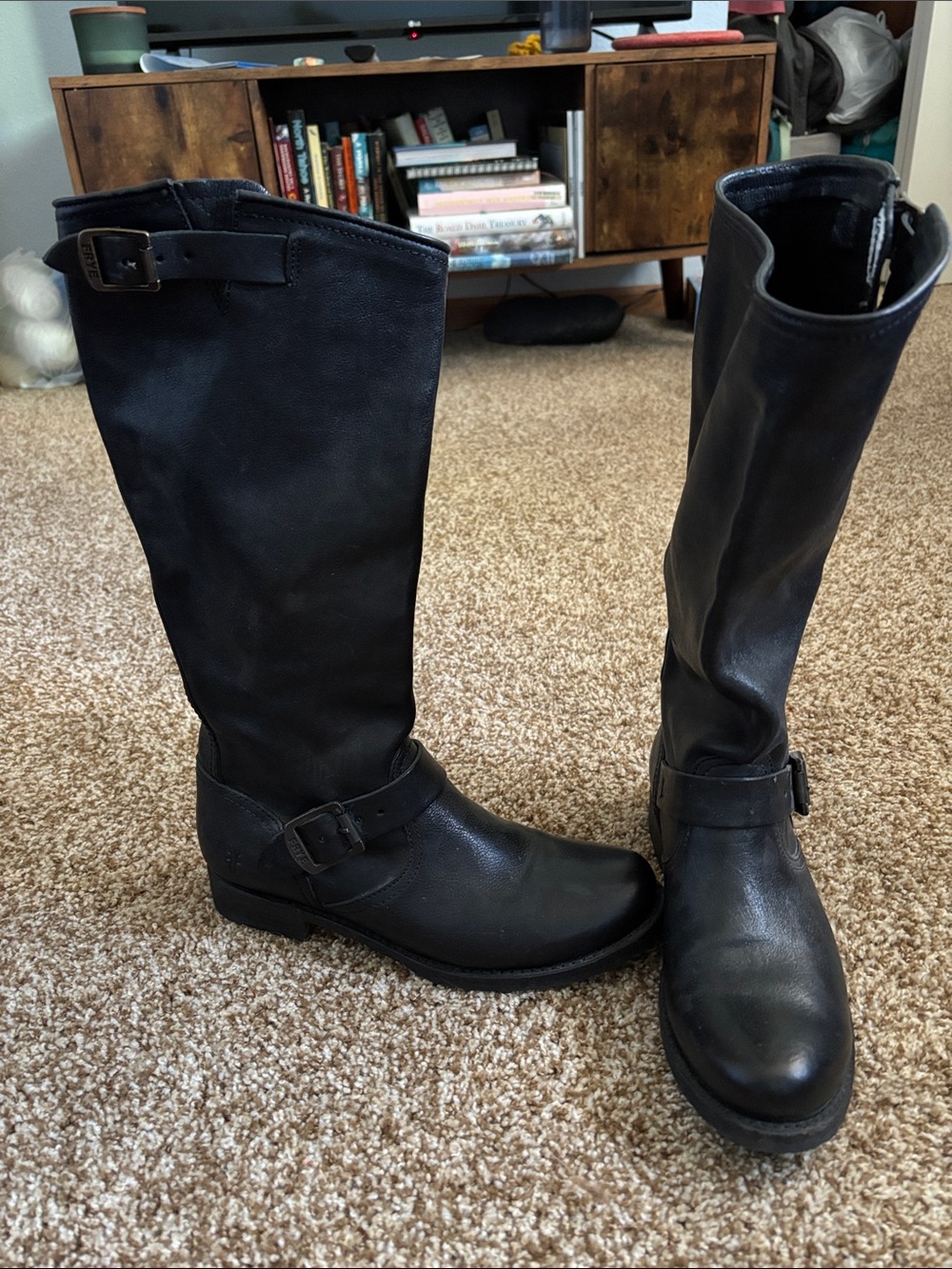 Frye || Black Leather Veronica Riding Boots with Buckles Size 9